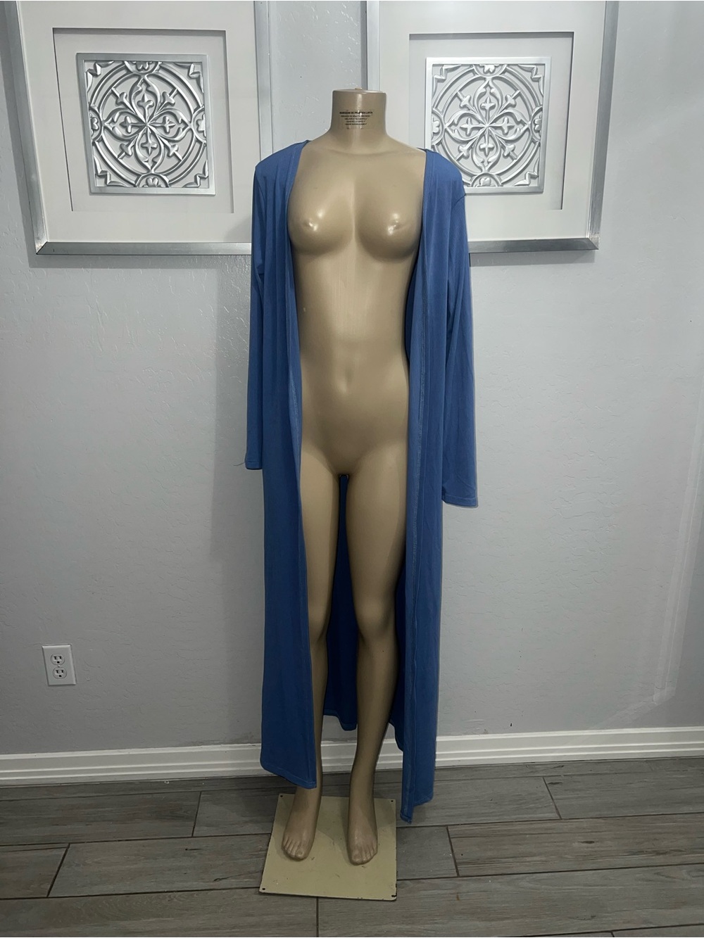 Ribbed Open-Front Blue Duster Cardigan